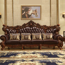 classic brown leather hand craved European style sofa